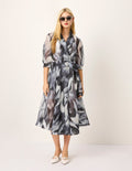MARYLING Peaked Lapel Short-Sleeve Empire-Waist Artistic Print Midi Wrap Dress
