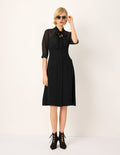 MARYLING Tie Half-Sleeve A-Line Midi Black Shift Dress