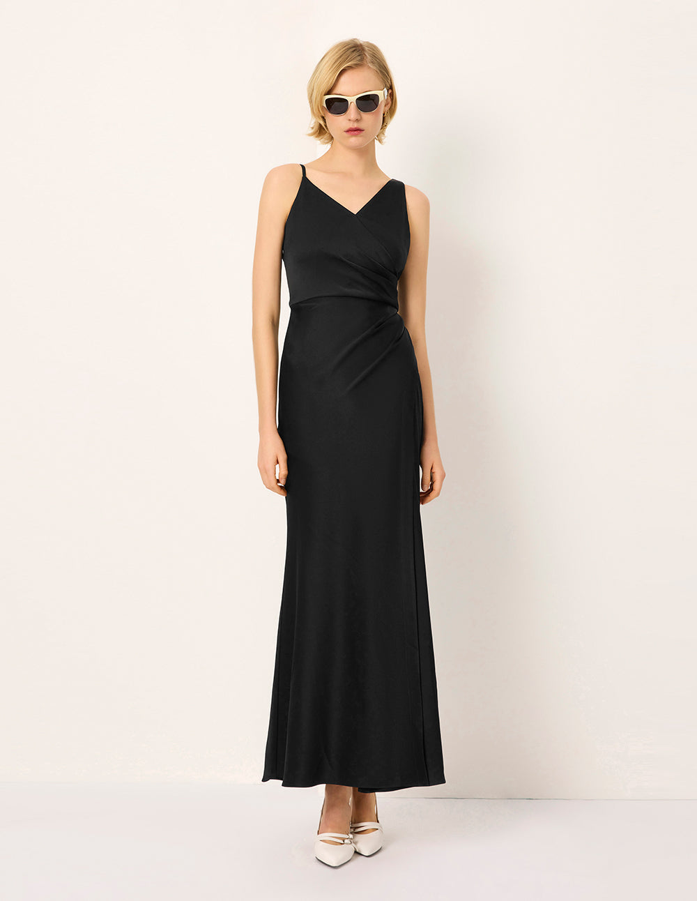 MARYLING V-Neck Sleeveless Off-Shoulder Slip Empire-Waist Evening Gown