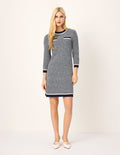 MARYLING Blue & White Trimmed Wool Knit Midi Shift Dress