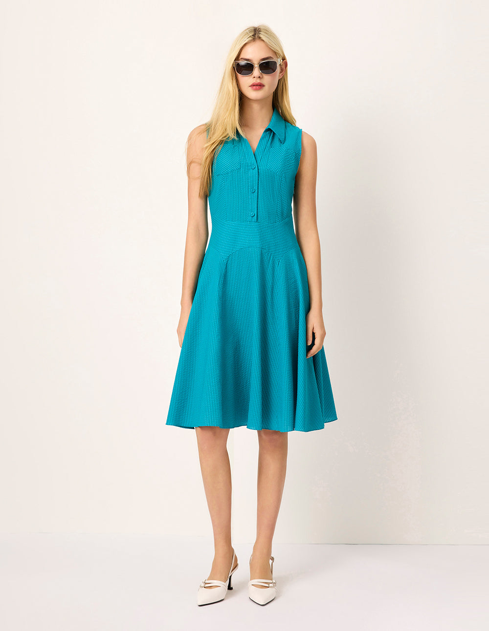 MARYLING Lapel Sleeveless Pleated Midi Tent Dress