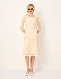 MARYLING Square-Neck 1/2 Sleeve Empire-Waist Fishtail Lace Dress