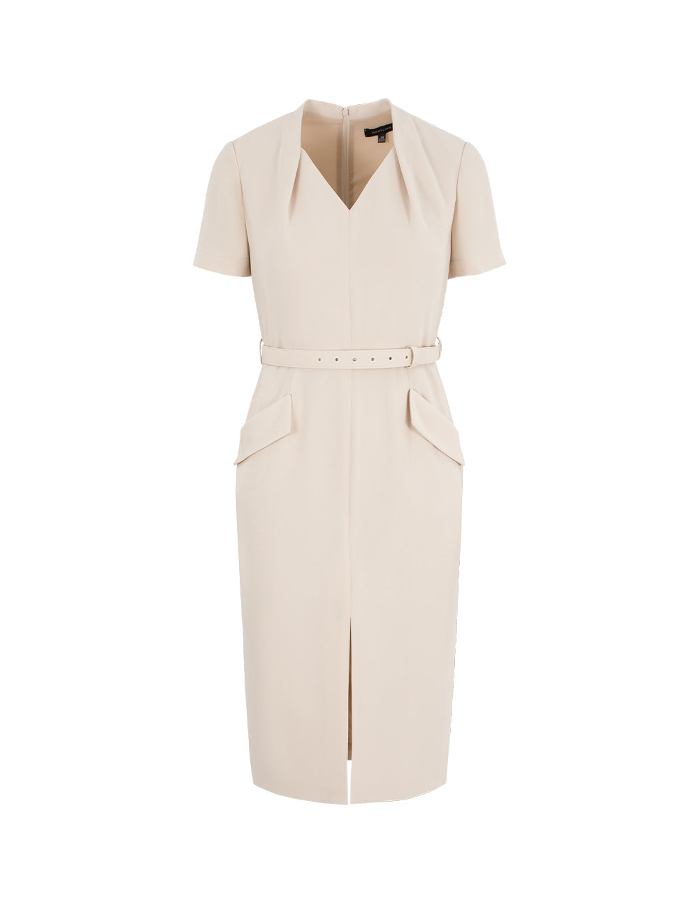 MARYLING V-Neck Short-Sleeve Front-Slit Midi Dress