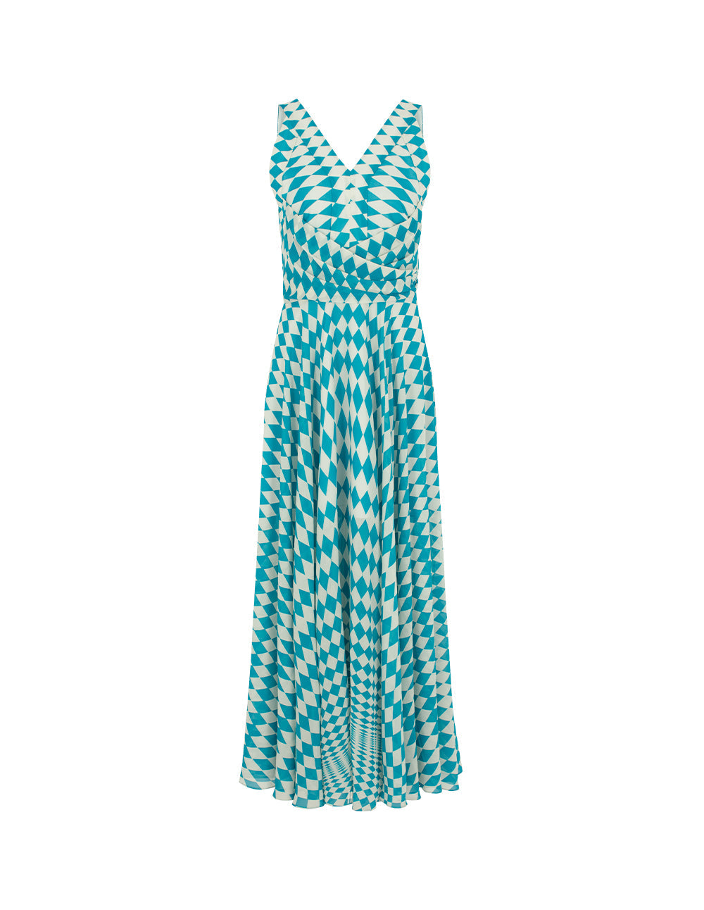 MARYLING V-Neck Sleeveless Cross Empire-Waist Pleated Floral Midi Dress