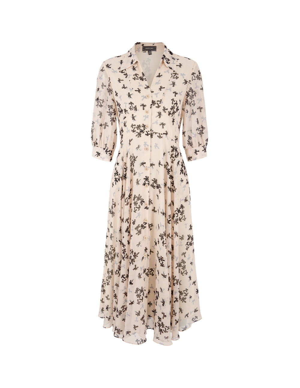 MARYLING Palm Tree Print Short Sleeve Pleated Midi Dress