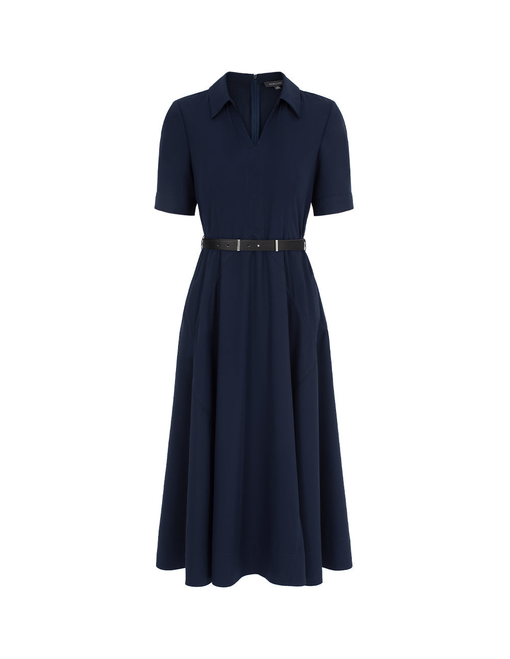 MARYLING Lapel Short-Sleeve Empire-Waist Pleated Dress
