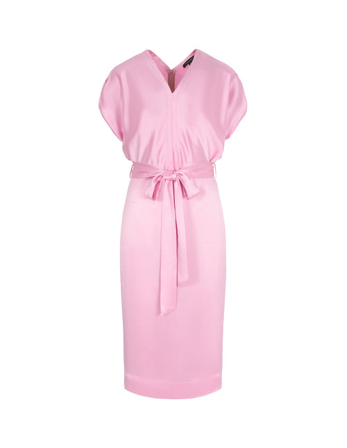 MARYLING Blush Pink V-Neck Belted Midi Dress