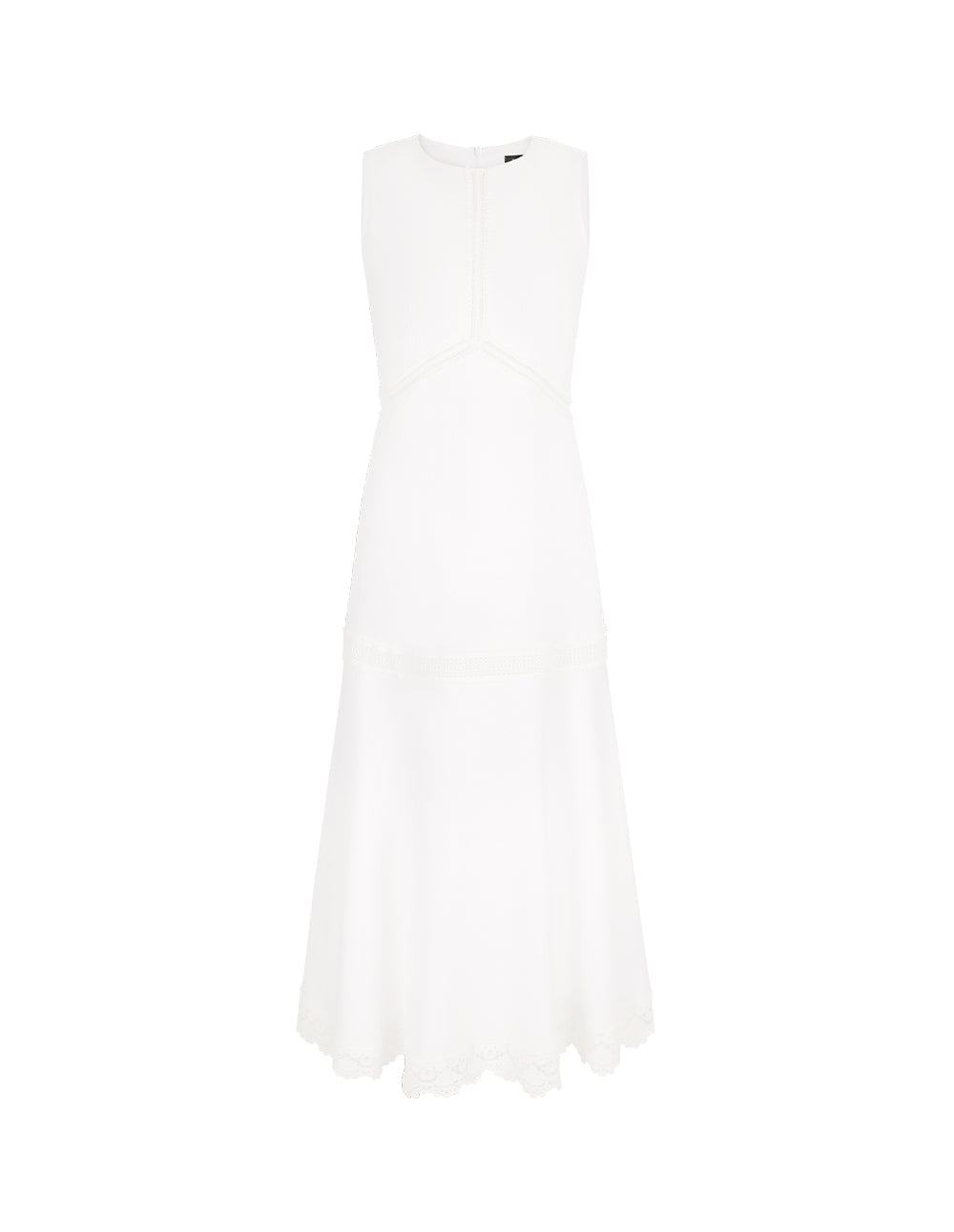 MARYLING Round Neck Sleeveless Empire-Waist Lace Ruffle-Trim Midi Dress