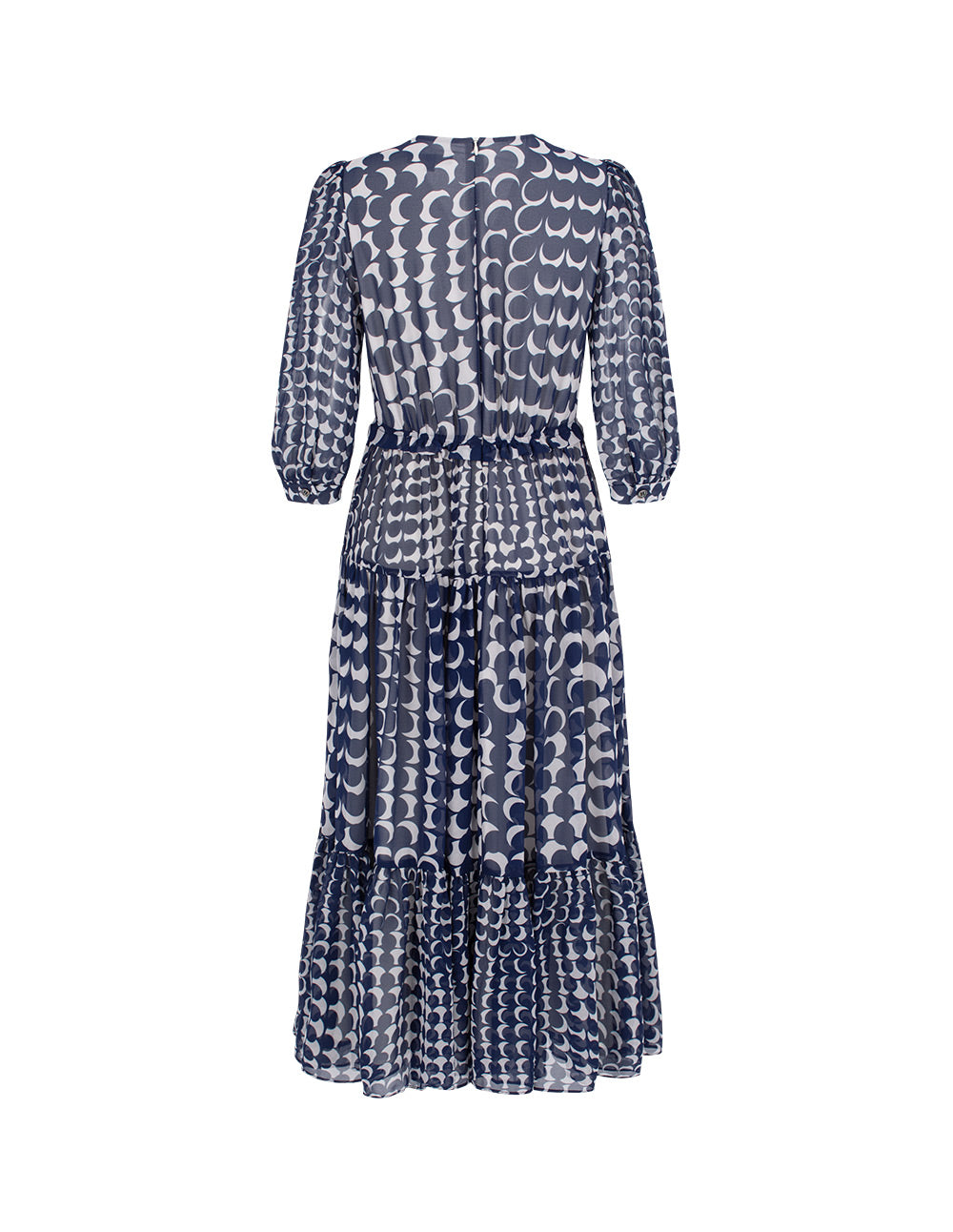 MARYLING V-Neck Ruffle Empire-Waist Spot Printed Pleated Midi Dress