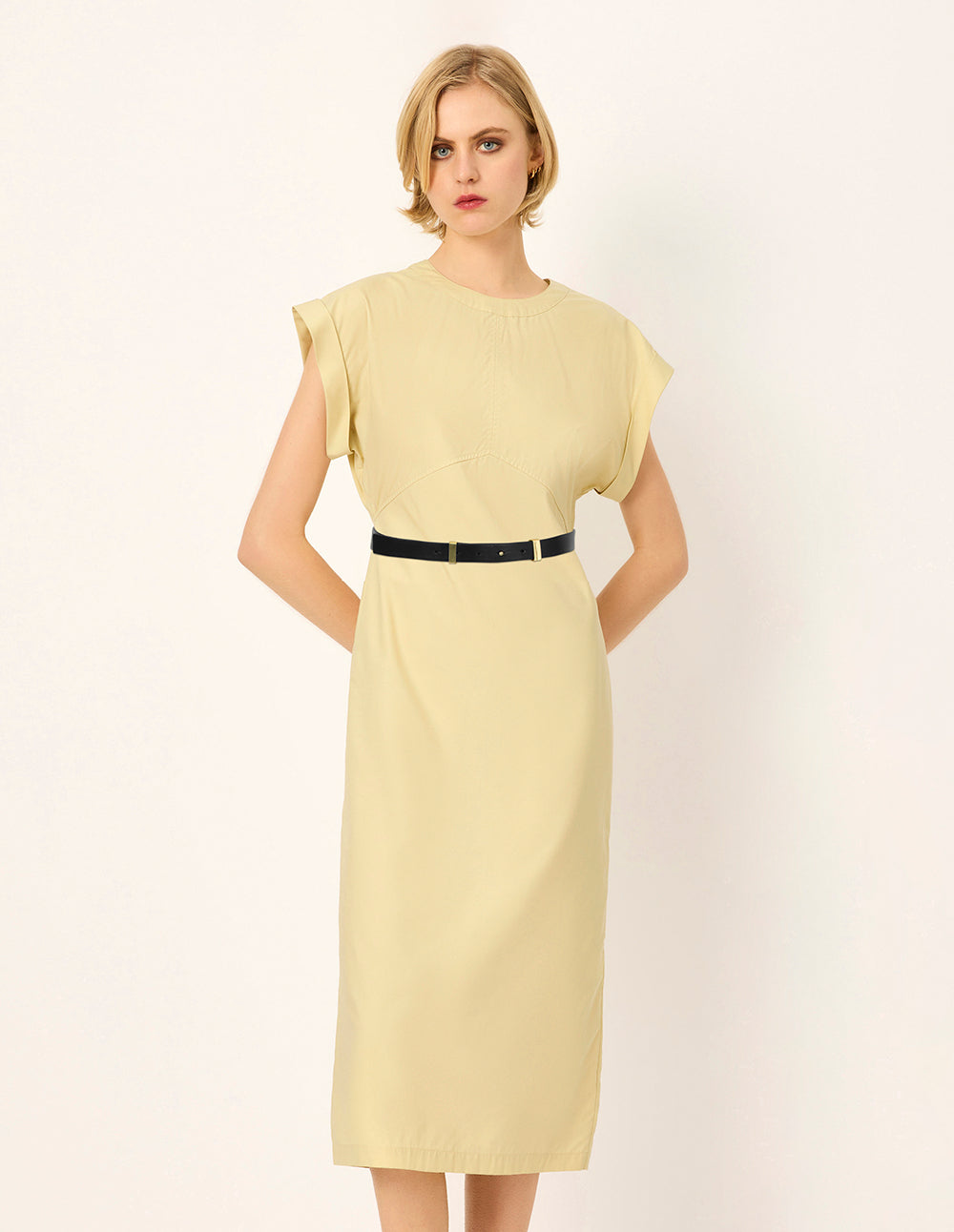 MARYLING Round-Neck Sleeveless Relaxed Fit Midi Shift Dress