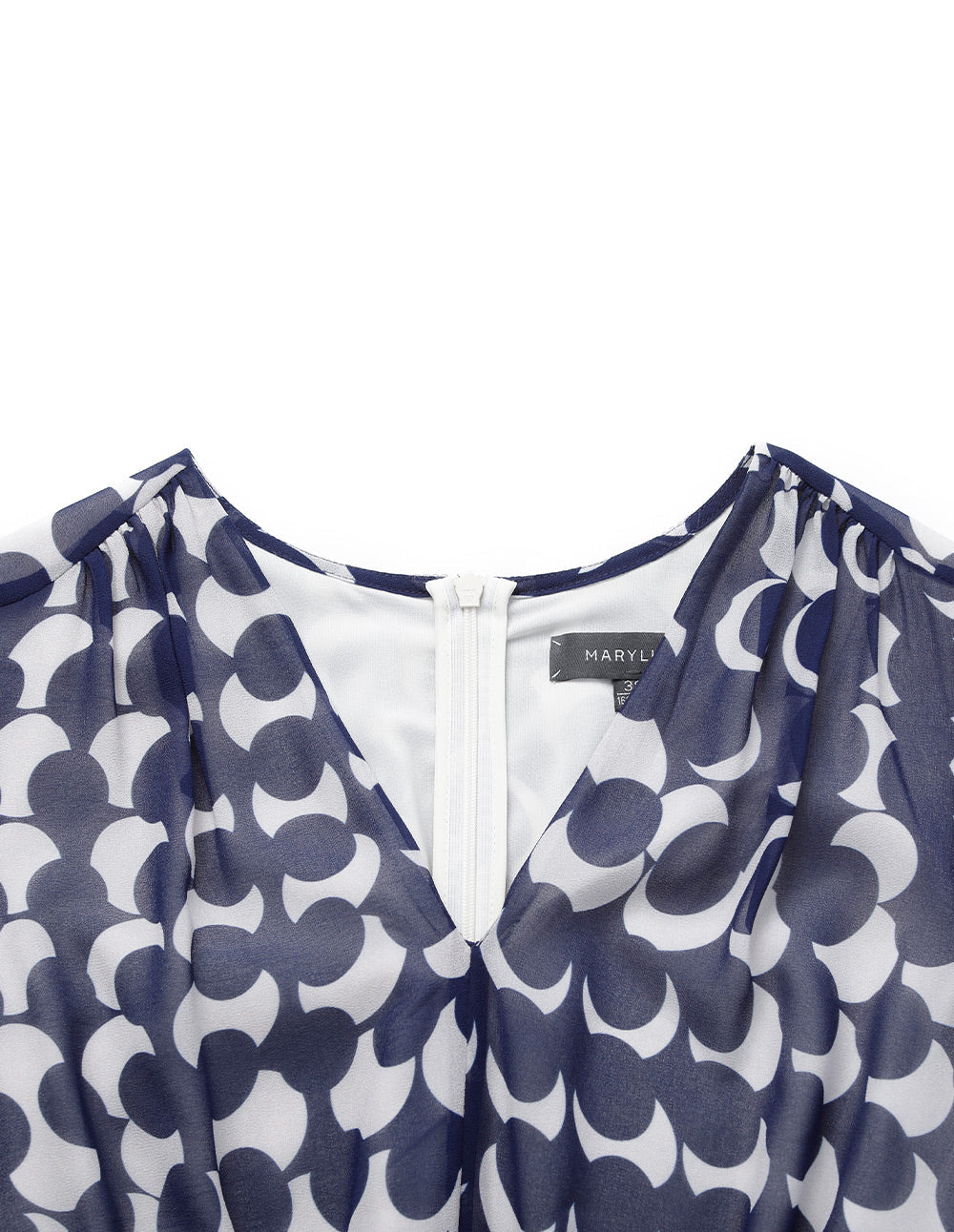 MARYLING V-Neck Ruffle Empire-Waist Spot Printed Pleated Midi Dress