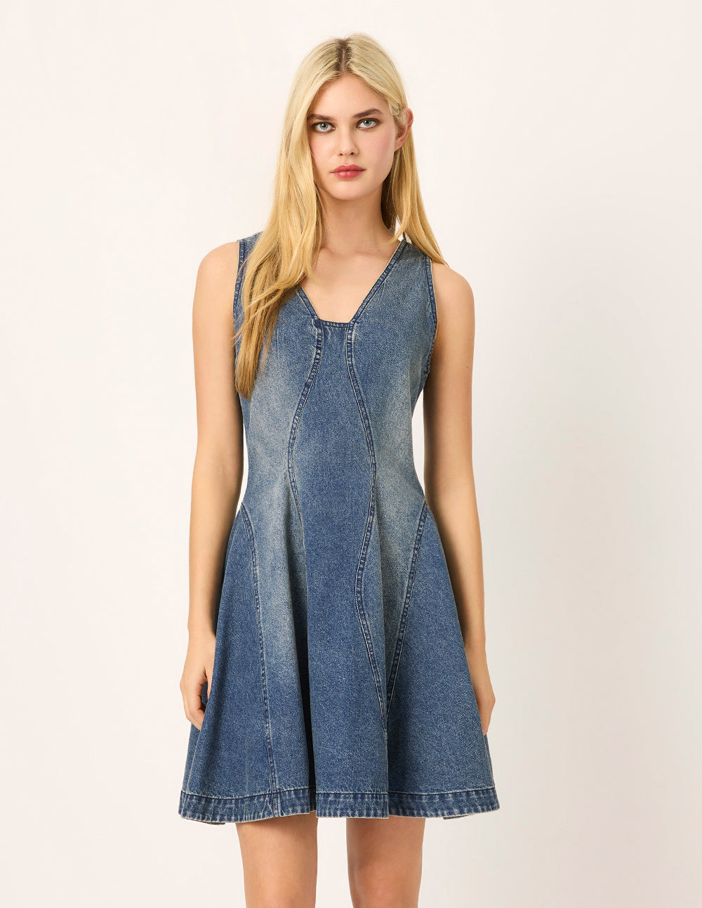 MARYLING V-Neck Sleeveless A-Line Denim Midi Dress