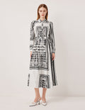 MARYLING Bubble Long Sleeve Black & White Printed Midi Shirt Dress