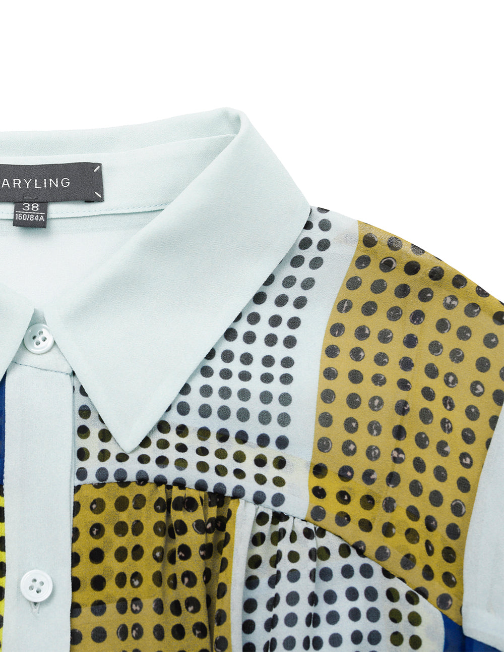 MARYLING Lapel Long Sleeve Colorful Block Print Irregular Hem Shirt Dress