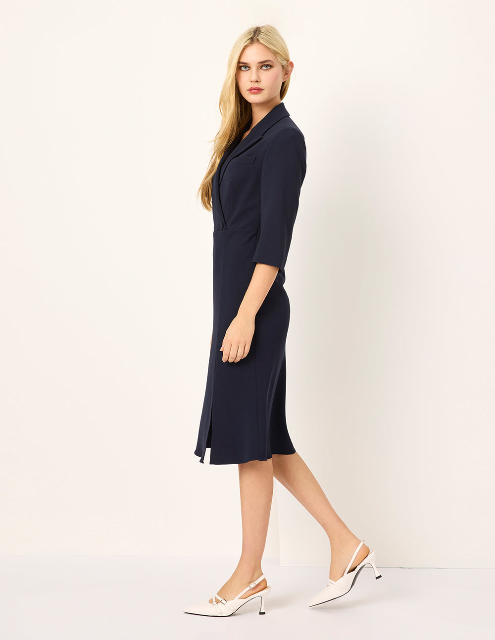 MARYLING Lapel 1/2 Sleeves Wrap Midi Fish Tail Dress