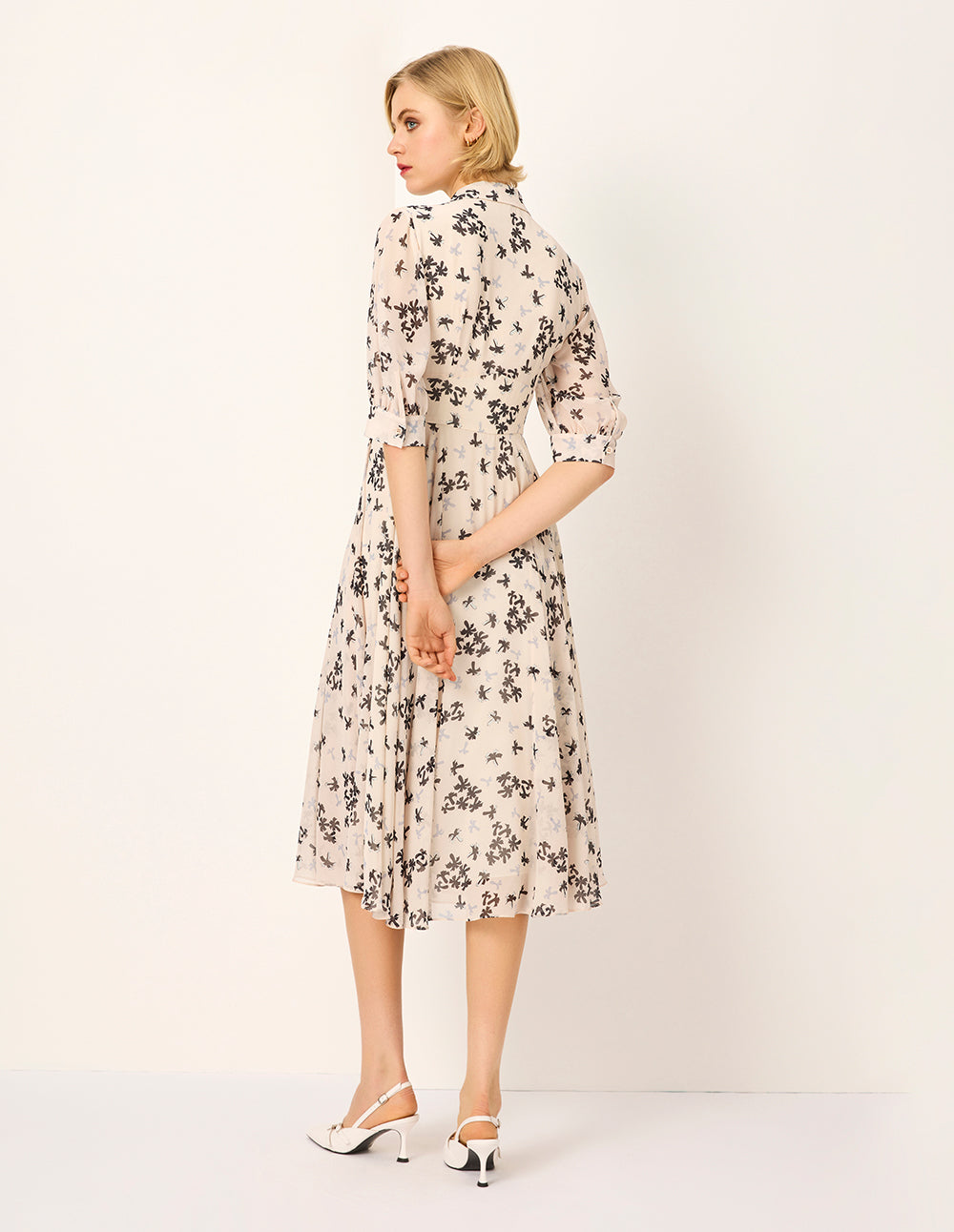 MARYLING Palm Tree Print Short Sleeve Pleated Midi Dress