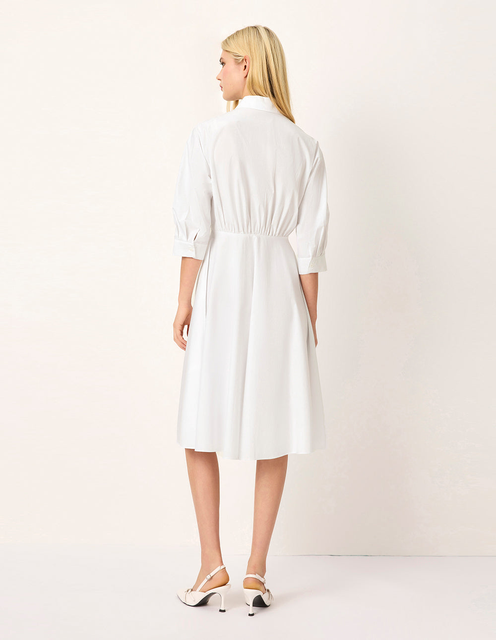 MARYLING Batwing-Sleeve Pleated Waist Midi Shirt Dress