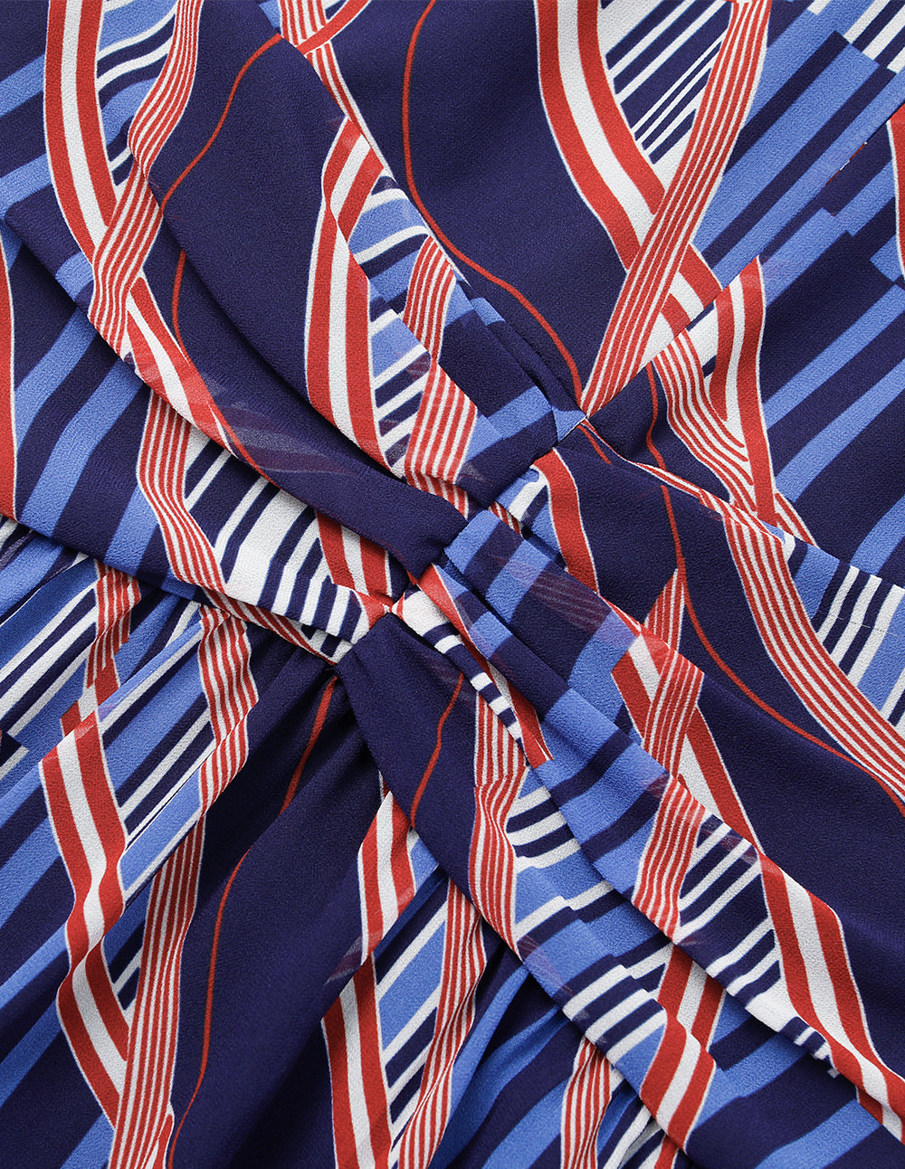 MARYLING V-Neck Puff Short Sleeve Striped Print Pleated Flounce Midi Dress