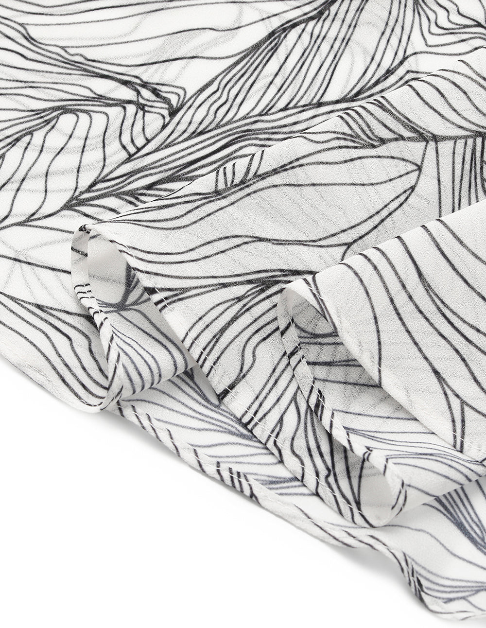 MARYLING Tie-up Lapel Black Stripe Printed Pleated Midi Dress