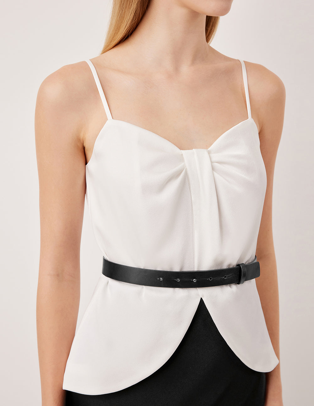 MARYLING Sleeveless Black White Color-Block Pleated Satin Slip Dress