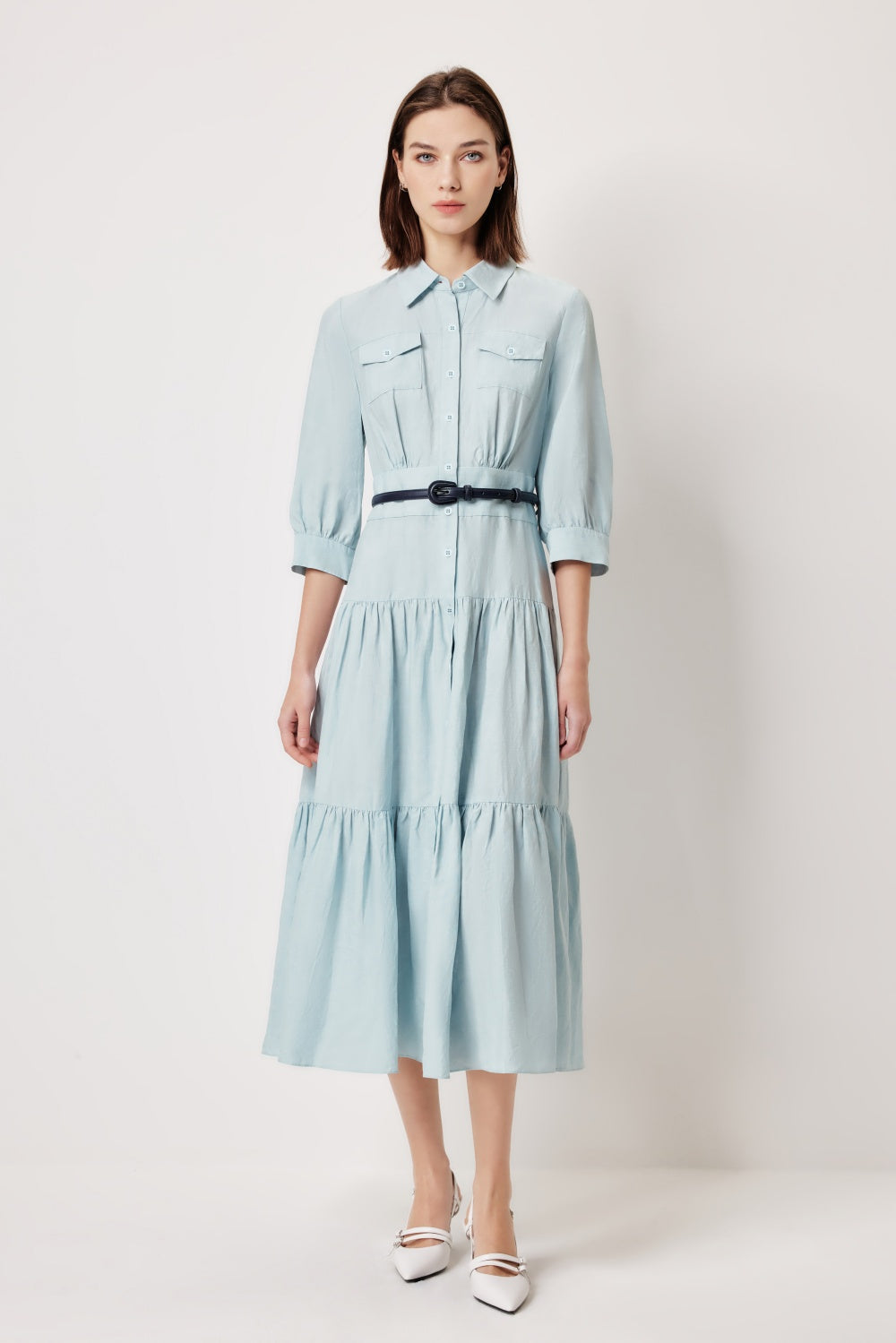 MARYLING Ice Blue Linen Blend Dresses